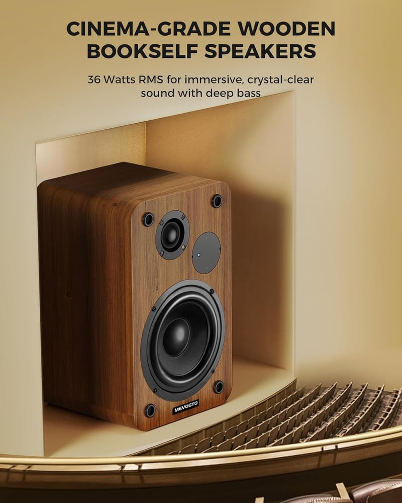 MEVOSTO 36W aktív hangfal Bluetooth 5.4 USB-s PC hangszóró fa dizájn
