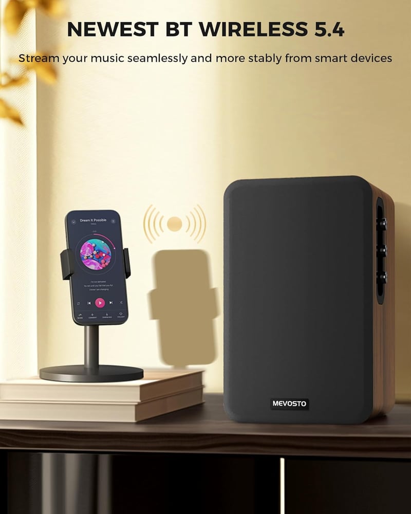MEVOSTO 36W aktív hangfal Bluetooth 5.4 USB-s PC hangszóró fa dizájn