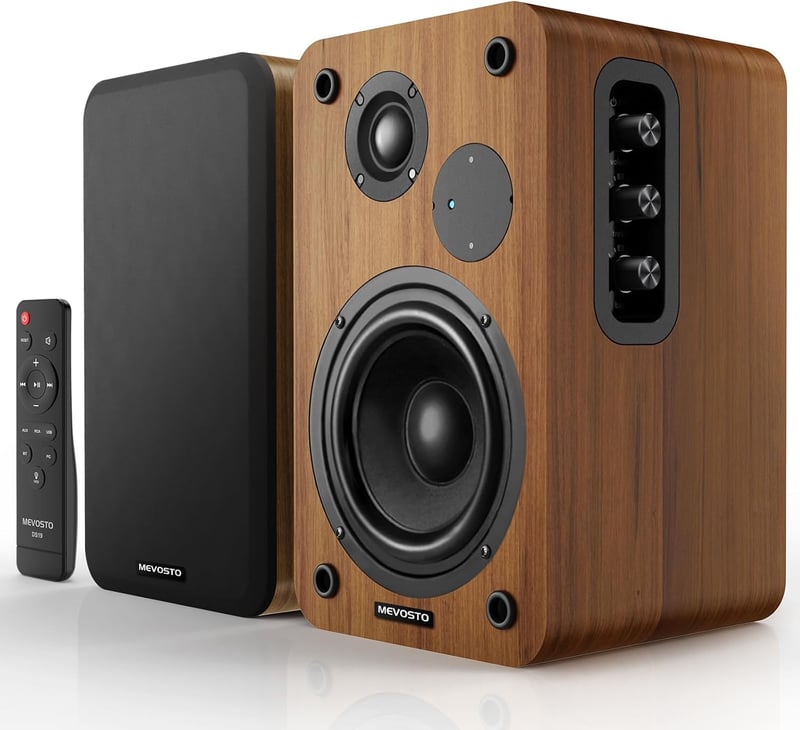 MEVOSTO 36W aktív hangfal Bluetooth 5.4 USB-s PC hangszóró fa dizájn