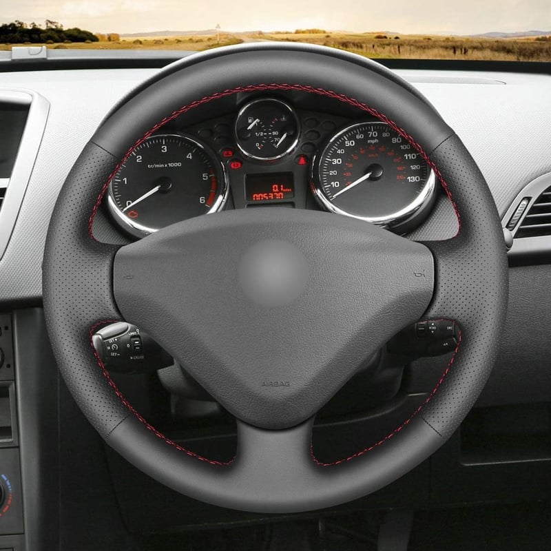 MEWANT fekete kormányvédő piros varrással Peugeot 206 207 207CC 207SW Citroen Berlingo Jumpy Scudo Expert Partner Tepee számára