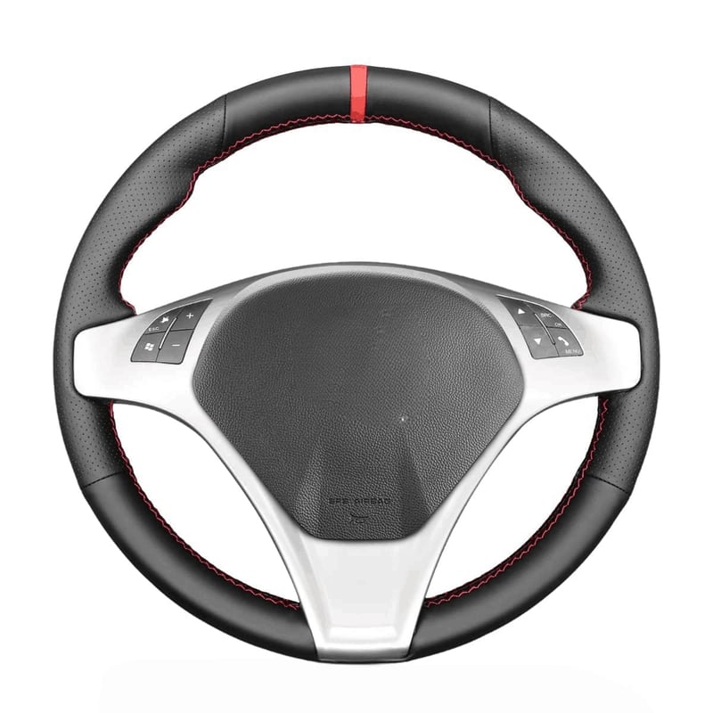 Ručne šitý poťah na volant MEWANT pre Alfa Romeo Giulietta / MiTo – čierna umelá koža s červeným prešívaním