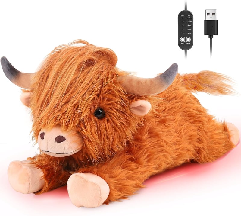 Pătură electrică încălzită MewMix cu model de văcuță Highland, cu USB și oprire automată, pernă încălzită pentru gât, spate și umeri, cadou de Crăciun