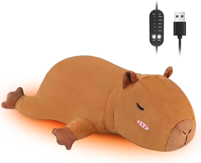 Pătură electrică portabilă MewMix cu design de capibara, pernă încălzită prin USB cu oprire automată pentru gât, spate, umeri și abdomen, ideală pentru fete în perioada menstruației