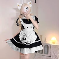 MeYuxg Kostým francúzskej chyžnej s roztomilým mačacím vzorom, čierno-bielou zásterou, čelenkou a mašľou, na Halloween, karnevalovú párty, veľkosť M 5