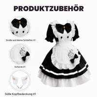 MeYuxg Kostým francúzskej chyžnej s roztomilým mačacím vzorom, čierno-bielou zásterou, čelenkou a mašľou, na Halloween, karnevalovú párty, veľkosť M 3