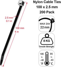 MgcTolBox 200 db fehér kábel kötegelő 100x2.5mm UV-álló nylon 2