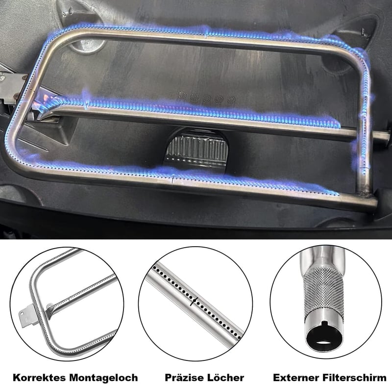MGiessca Rozsdamentes Acél Égőcső Weber Q300, Q320, Q3000, Q3200 Gázgrillekhez - Égőfej Csere Készlet 404341 57060001 Modellekhez