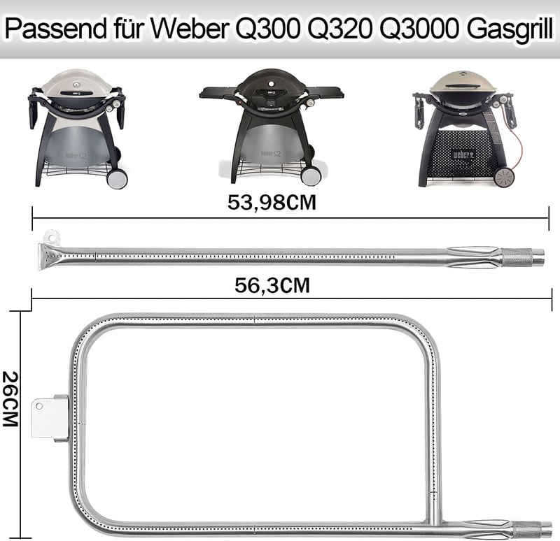 MGiessca Rozsdamentes Acél Égőcső Weber Q300, Q320, Q3000, Q3200 Gázgrillekhez - Égőfej Csere Készlet 404341 57060001 Modellekhez