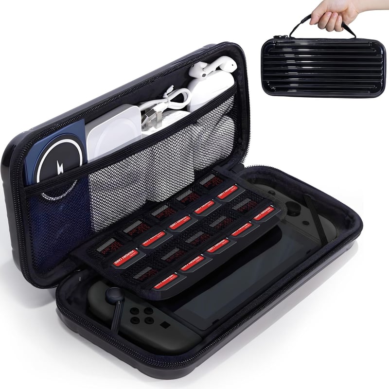 MHYALUDO Nintendo Switch 2 Kompatibilis Bőrönd Stílusú Tok - Vízálló, Ütésálló, Nagy Kapacitású Hordtáska 10 Játékhellyel és Gumi Fogantyúva