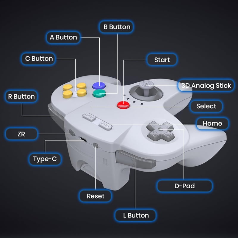 miadore Wireless N64 Kontroller 2,4 GHz USB vevővel PC Mac iOS Switch kompatibilis szürke