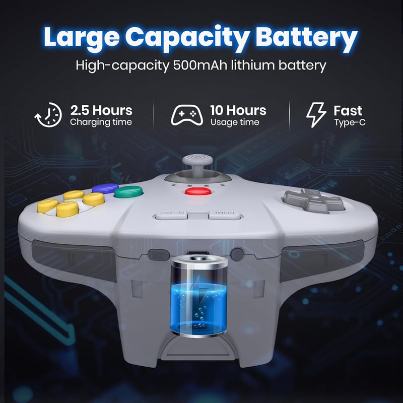 miadore Wireless N64 Kontroller 2,4 GHz USB vevővel PC Mac iOS Switch kompatibilis szürke