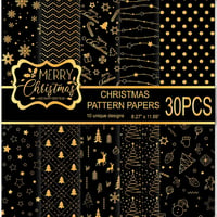 MIAHART 30 Lap Karácsonyi Mintás Papír A4 Fekete Arany Kétoldalas Scrapbooking 1