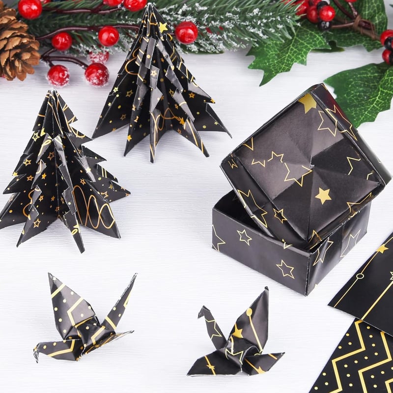 MIAHART 30 Lap Karácsonyi Mintás Papír A4 Fekete Arany Kétoldalas Scrapbooking