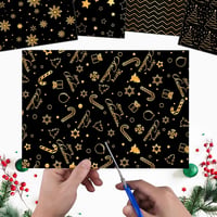 MIAHART 30 Lap Karácsonyi Mintás Papír A4 Fekete Arany Kétoldalas Scrapbooking 4