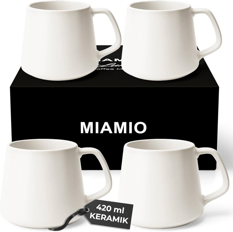 MIAMIO 4 részes kávéscsésze szett 420ml fehér kerámia cappuccino teához