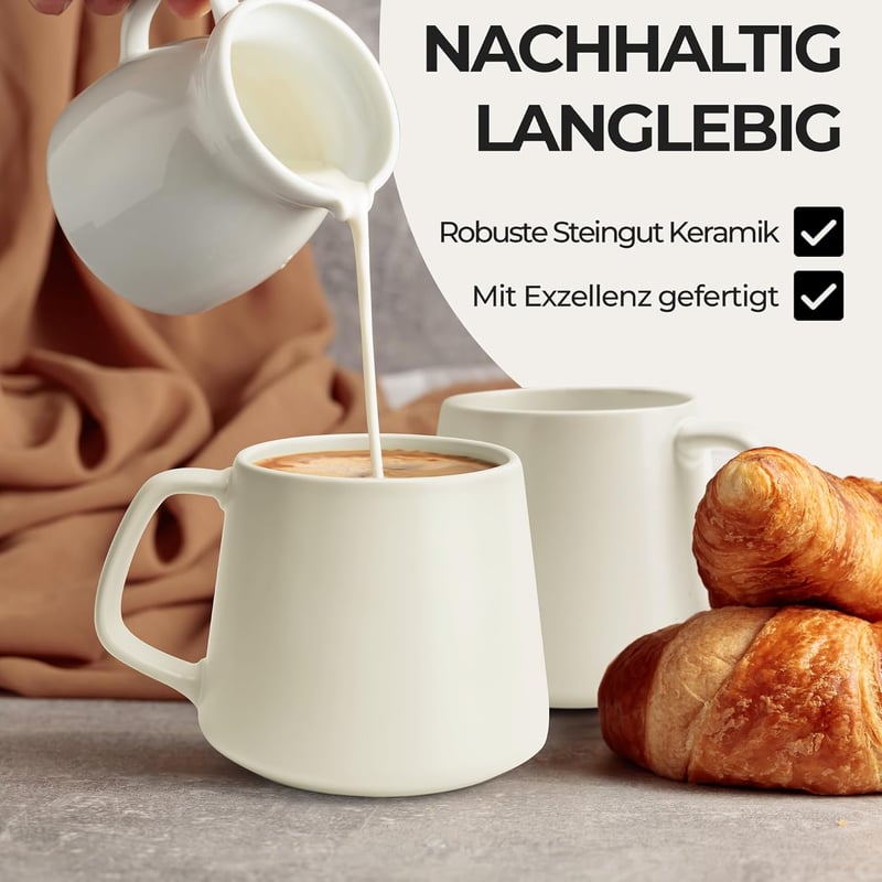 MIAMIO 4 részes kávéscsésze szett 420ml fehér kerámia cappuccino teához