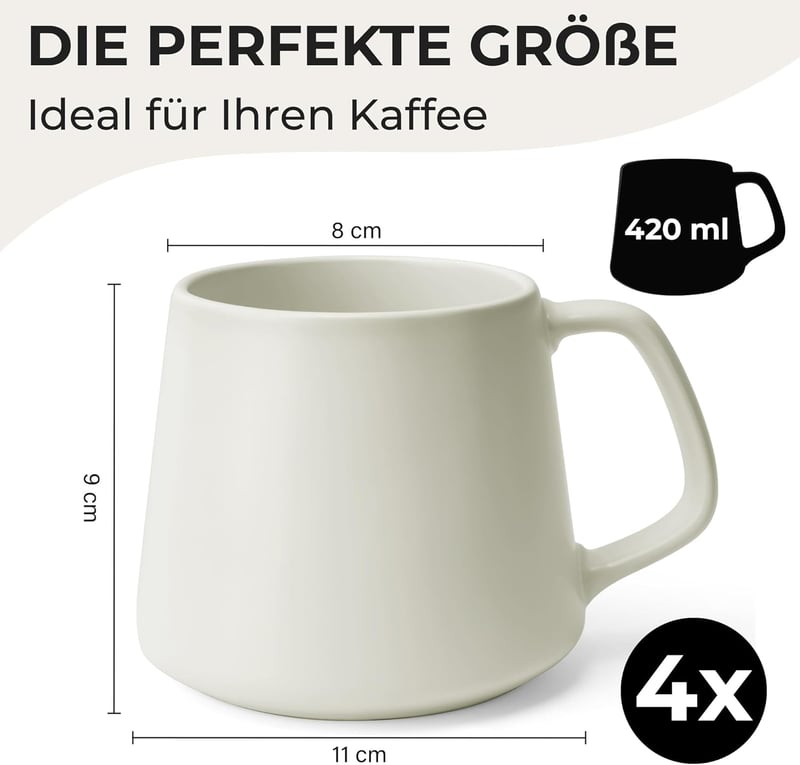 MIAMIO 4 részes kávéscsésze szett 420ml fehér kerámia cappuccino teához