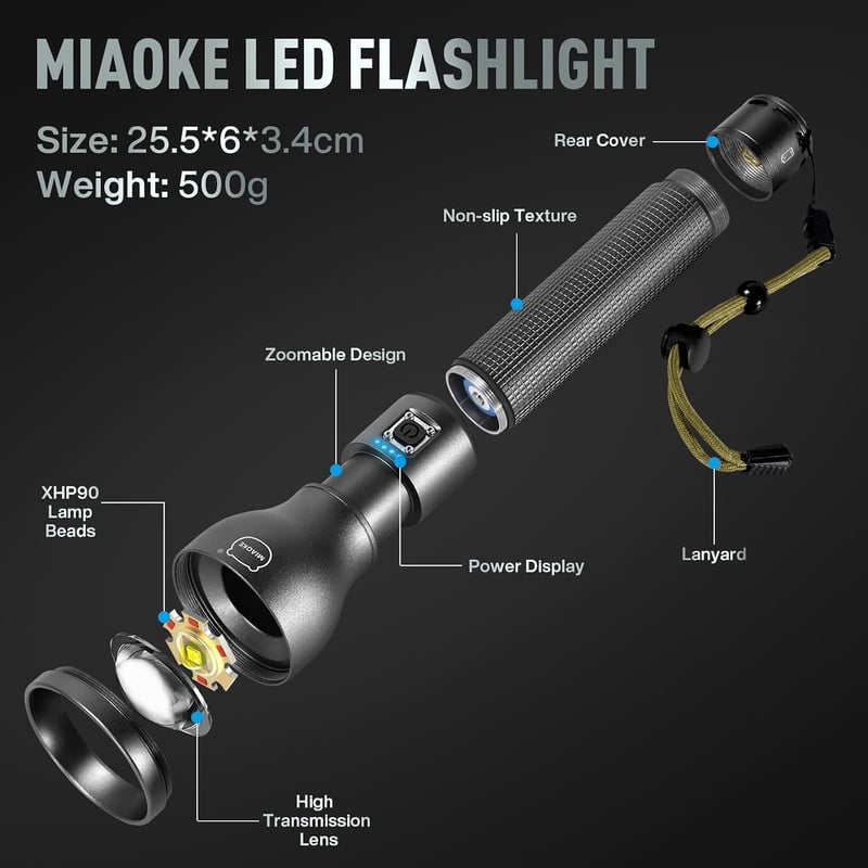 MIAOKE 250000 Lumen LED Zseblámpa Töltöthető Vadászat Kempingezés