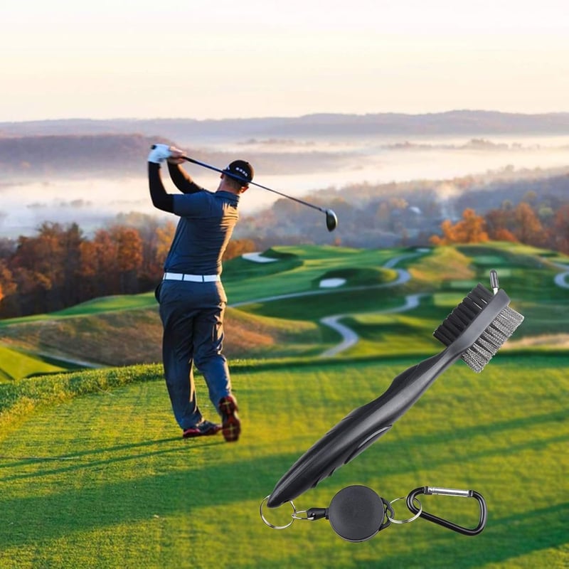 Miayical Golf Klub Kefe Karabinerrel, Dupla Oldalas Visszahúzható Tisztító Kefe - Black, L