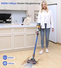 MIBODE V28B Vezeték Nélküli Porszívó 45000Pa Szívóerővel, 550W Motor, 65 Perc Üzemidő, Szürke-Kék, Szőrcsomó-Mentes Kefe, Szőnyeg és Keményp 2