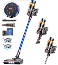 MIBODE V28B Vezeték Nélküli Porszívó 45000Pa Szívóerővel, 550W Motor, 65 Perc Üzemidő, Szürke-Kék, Szőrcsomó-Mentes Kefe, Szőnyeg és Keményp 1