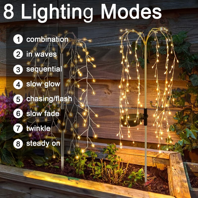 Micacorn Napelemes Fűzfavirág Lámpa 240 LED, 8 Mód, Vízálló Kerti Dekoráció