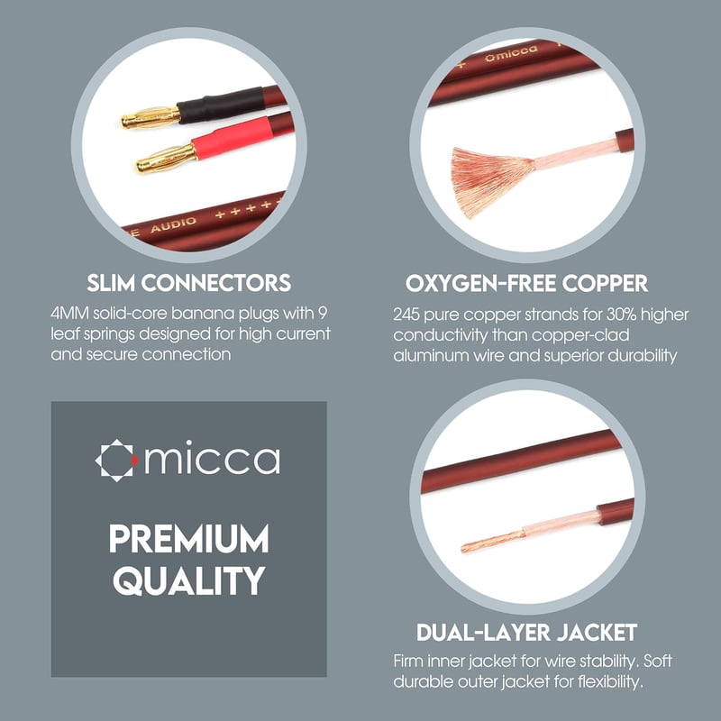 Micca Pure Copper Hangszóró Kábel Aranyozott Banán Csatlakozó 12ft
