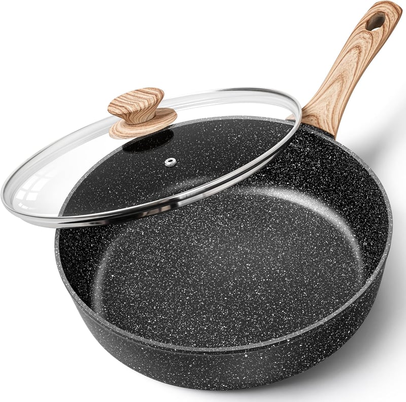 MICHELANGELO 28 cm-es Indukciós Serpenyő Fedővel, Tapadásmentes Mély Sütőedény