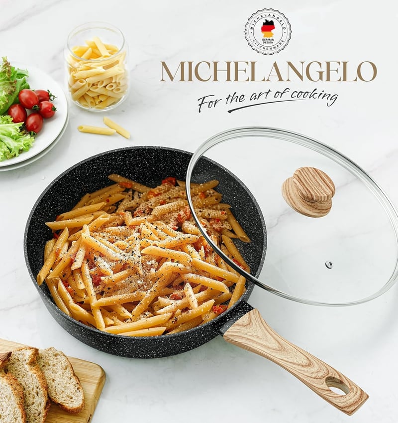 MICHELANGELO 28 cm-es Indukciós Serpenyő Fedővel, Tapadásmentes Mély Sütőedény
