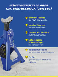 Set 2 capre pentru mașină Michelin, capacitate 2000 kg, înălțime reglabilă, cu mecanism cu cremalieră, structură din oțel 2