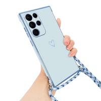Silikónový kryt na krk Micoden pre Samsung Galaxy S24 Ultra 5G s retiazkou, vzor srdca - modrý 2