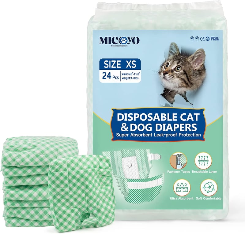 MICOOYO Eldobható Macska Pelenka XS 24db Zöld Szuperabszorbens