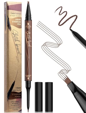 Creion pentru sprâncene microblading 2 în 1, cu vârf tip furculiță și vârf ultra-subțire - maro închis