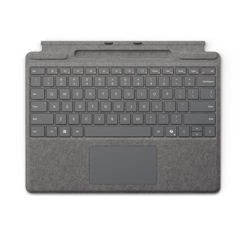 Tastatură Microsoft Surface Pro cu suport pentru creion digital - Accesoriu pentru laptop de culoare platină cu spațiu de stocare