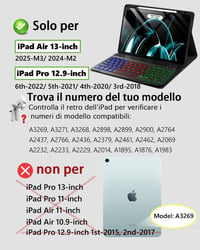 MicroTunk Bluetooth puzdro s klávesnicou a podsvietením, talianskym QWERTY rozložením a myšou pre iPad Air 13" (M4 2026/M3 2025/M2 2024) a iPad Pro 12,9" (3.-6. gen.) 2