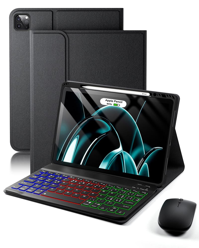 MicroTunk Bluetooth puzdro s klávesnicou a podsvietením, talianskym QWERTY rozložením a myšou pre iPad Air 13" (M4 2026/M3 2025/M2 2024) a iPad Pro 12,9" (3.-6. gen.)