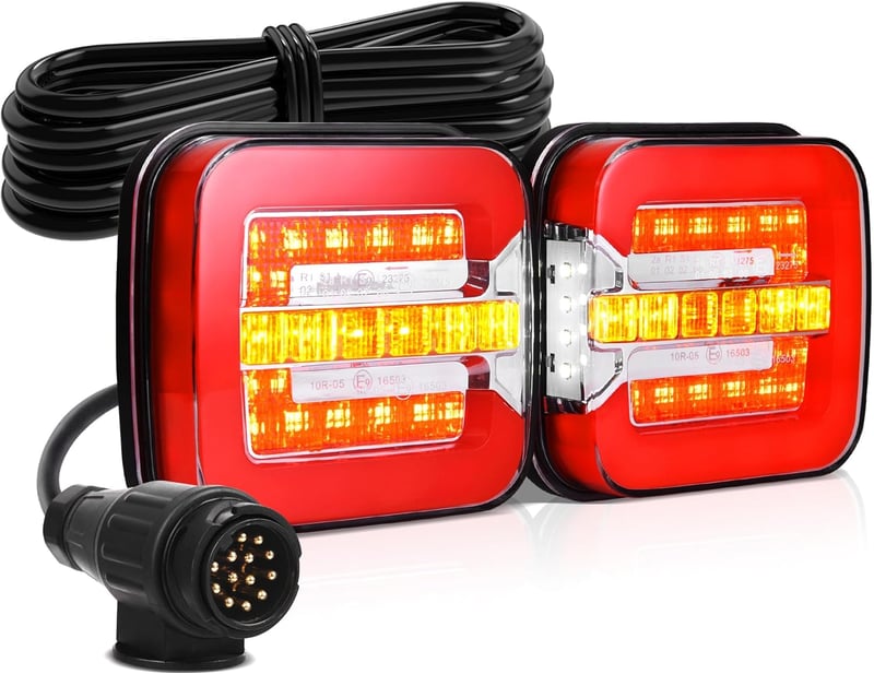 MICTUNING 12V Utánfutó Hátsó Lámpa Szett 7,5m Kábellel, 13 Pólusú Dugóval, 4 Funkciós Vízálló Hátsó Világítás E Tanúsítvánnyal