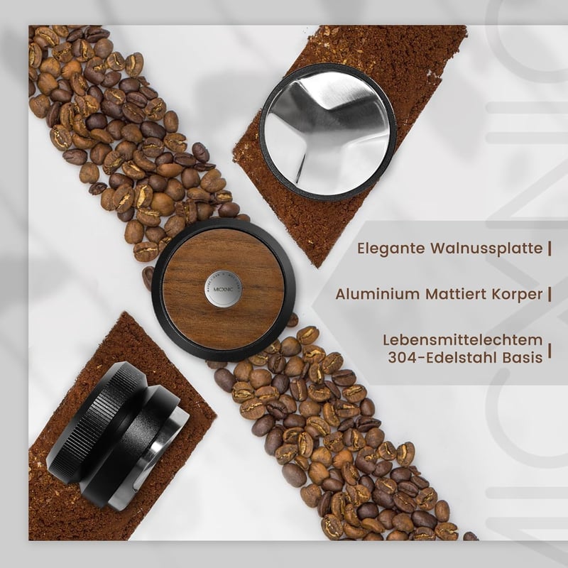 MICXNIC Espresso Leveler 58 mm Diófa Kávé Elosztó Magasság Állítható Portafilter Barista Kiegészítő 304 Rozsdamentes Acél Fekete