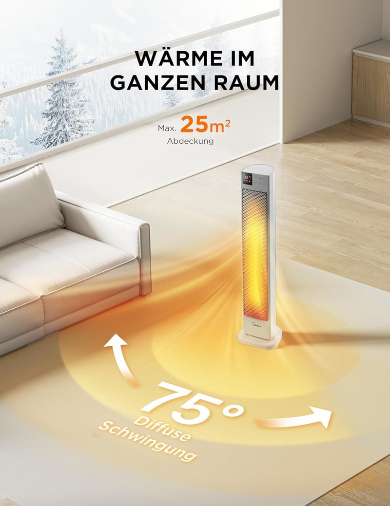 Midea 2000W kerámia elektromos fűtőtest termosztáttal, távirányítóval és 24 órás időzítővel