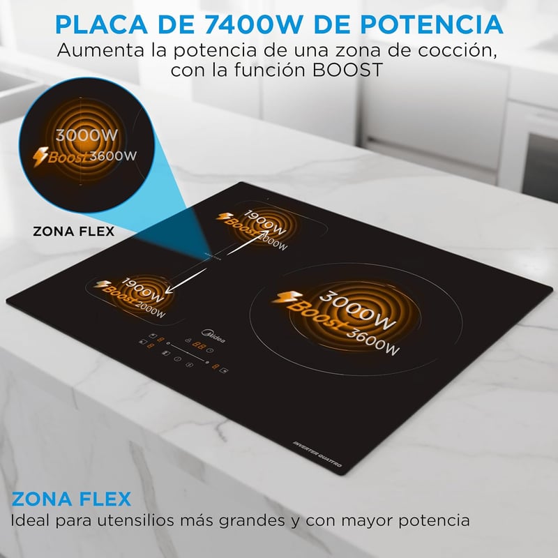 MIDEA 3 égős indukciós főzőlap 7400W Flex Zone érintésvezérléssel
