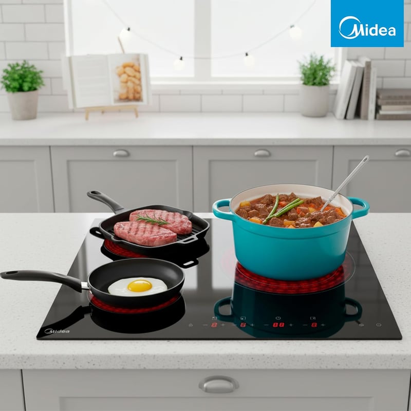 Midea 3 égős indukciós üveg főzőlap 6200W érintésvezérlés időzítő gyermekzár