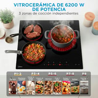 Midea 3 égős indukciós üveg főzőlap 6200W érintésvezérlés időzítő gyermekzár 5