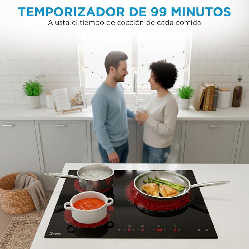 Midea 3 égős indukciós üveg főzőlap 6200W érintésvezérlés időzítő gyermekzár