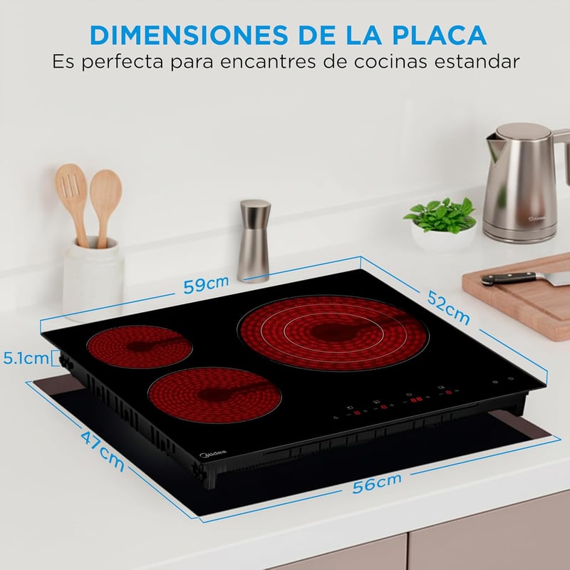Midea 3 égős indukciós üveg főzőlap 6200W érintésvezérlés időzítő gyermekzár