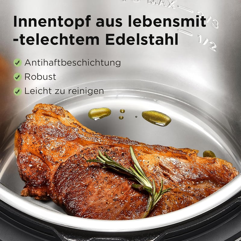Midea 9-in-1 Elektromos Kukta 8L - Multifunkciós Főzőedény Joghurt, Rizs, Lassú Főzés, Sous Vide, Gőzölés Funkciókkal, Rozsdamentes Acél Bel