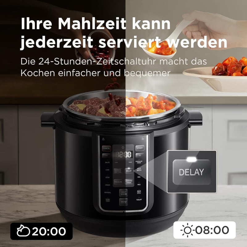 Midea 9-in-1 Elektromos Kukta 8L - Multifunkciós Főzőedény Joghurt, Rizs, Lassú Főzés, Sous Vide, Gőzölés Funkciókkal, Rozsdamentes Acél Bel