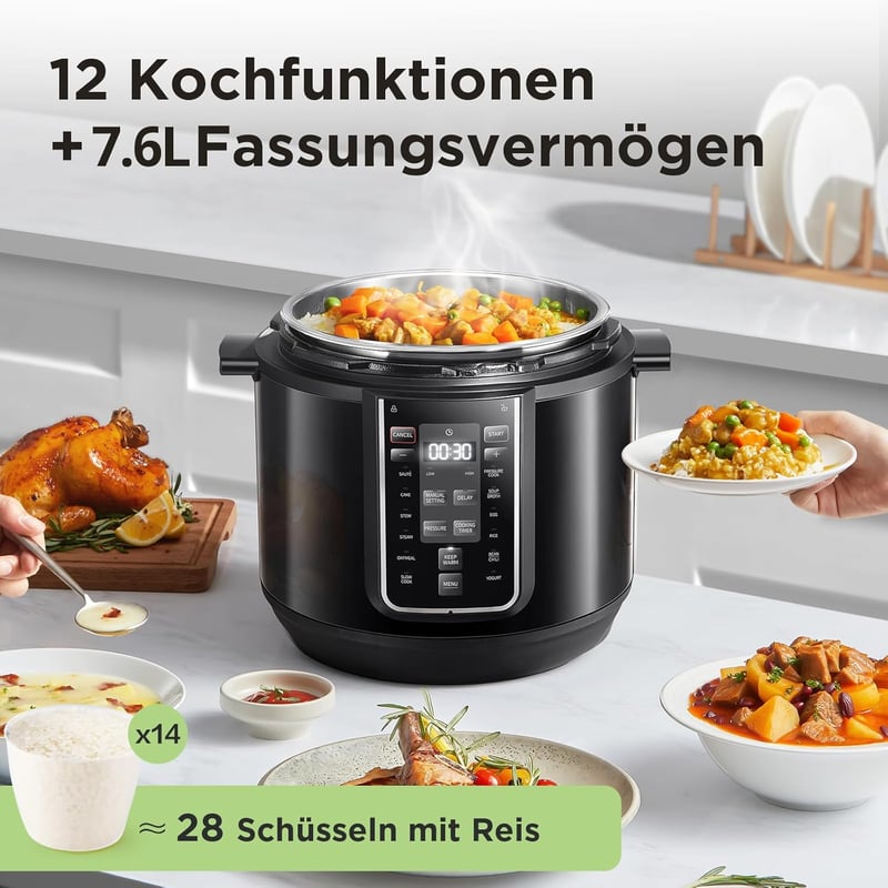 Midea 9-in-1 Elektromos Kukta 8L - Multifunkciós Főzőedény Joghurt, Rizs, Lassú Főzés, Sous Vide, Gőzölés Funkciókkal, Rozsdamentes Acél Bel