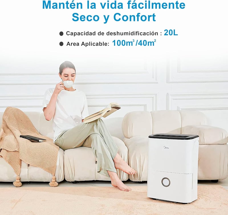 Midea Csendes Párátlanító 20L - Energiatakarékos Légtisztító 50m² Helyiségekhez, Kivehető Tartállyal, 43dB Zajszinttel, Fehér