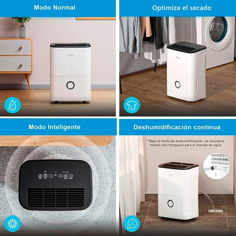 Midea Csendes Párátlanító 20L - Energiatakarékos Légtisztító 50m² Helyiségekhez, Kivehető Tartállyal, 43dB Zajszinttel, Fehér