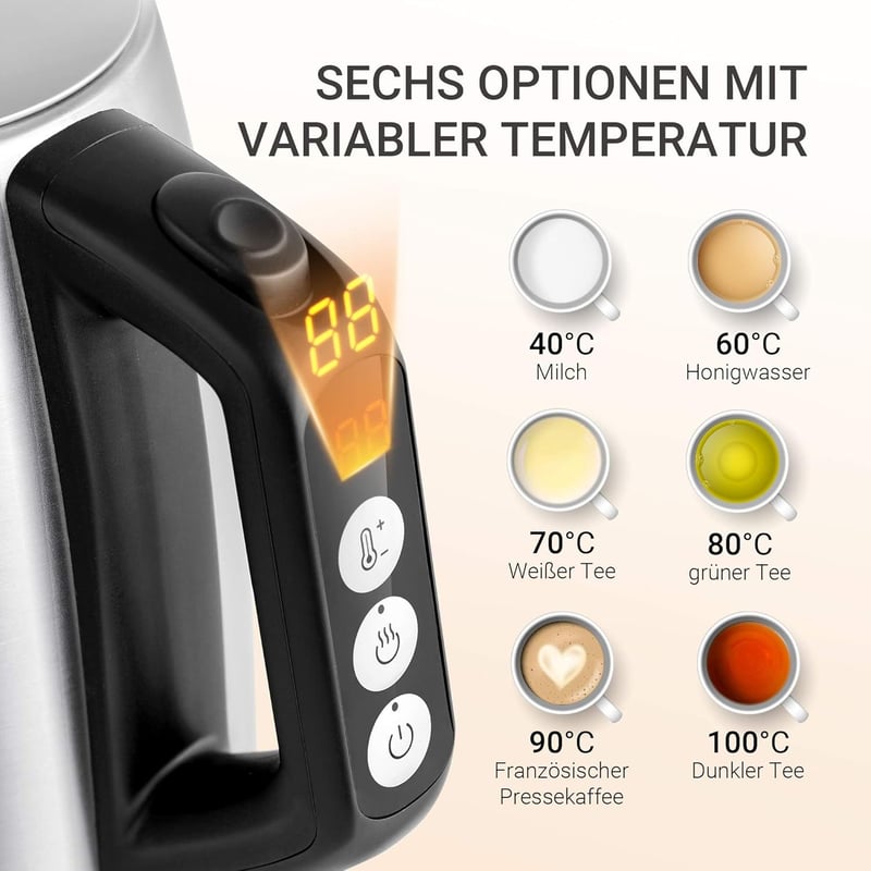 Midea Elektromos Vízforraló 1.7L Hőmérséklet Szabályozással Rozsdamentes Acél